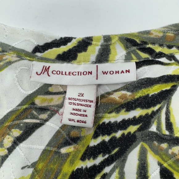 JM Collection Women's Top Blouse Size 2X Short Sleeves Green and Brown Leaves - Picture 5 of 5